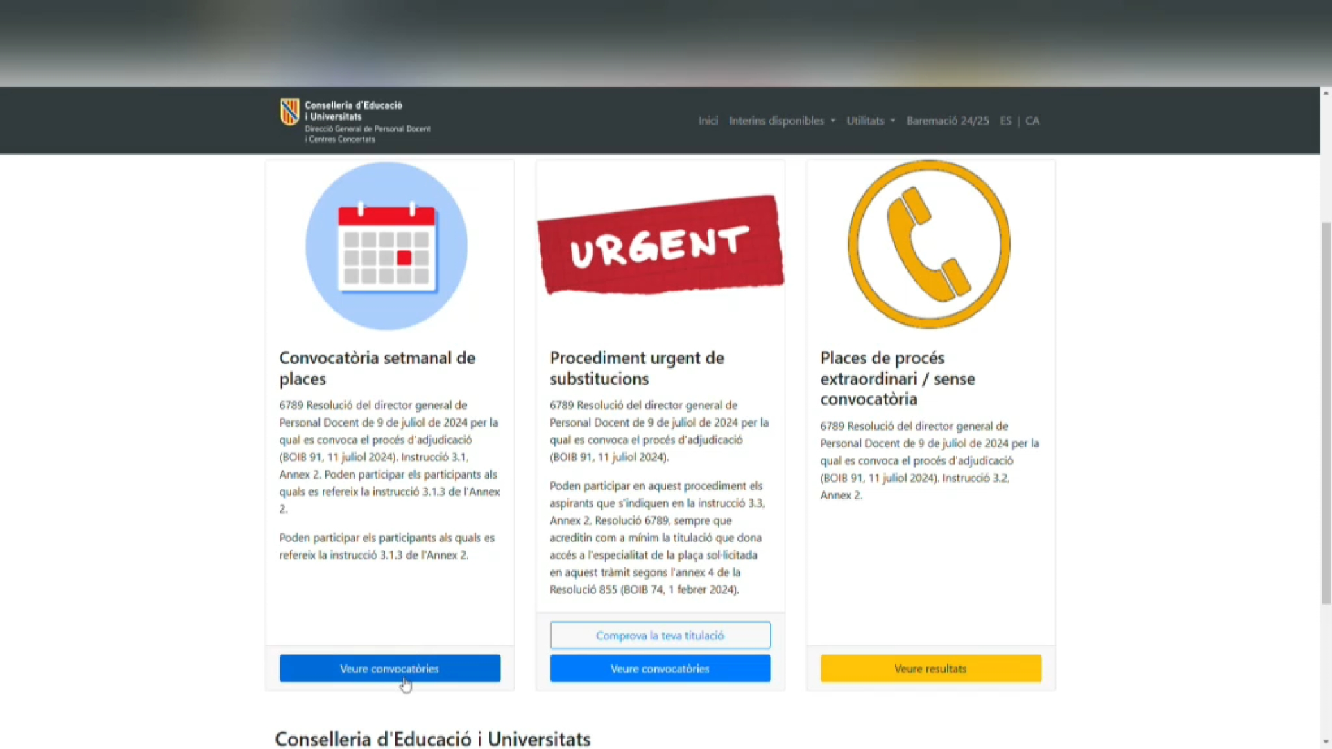 Canvis a l’adjudicació de places de docents interins per al curs que ve