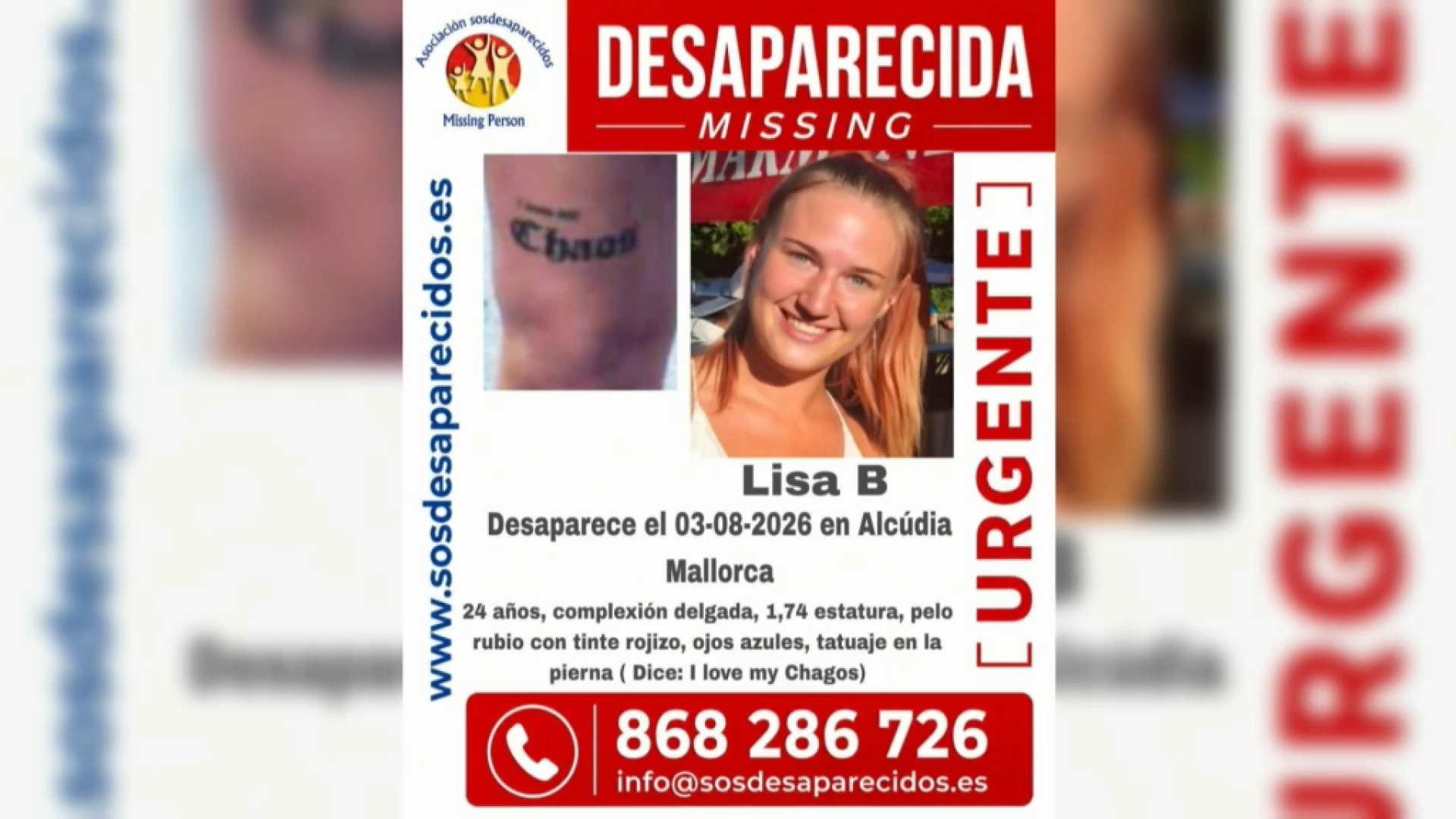 L’Associació SOS Desapareguts alerta de la desaparició d’una jove de 24 anys a Alcúdia