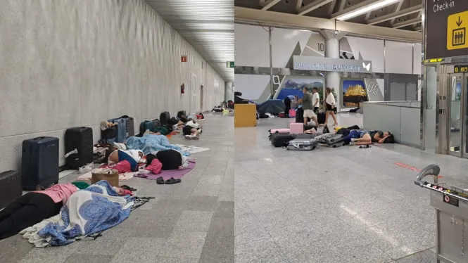 Centenars de viatgers acampen a Son Santjoan davant la manca de solucions pels darrers vols cancel·lats i retardats per les tempestes