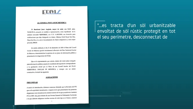 Edivissa diu que l’esponjament proposat pel PTI a Son Bou és il·legal i amenaça amb reclamacions milionàries